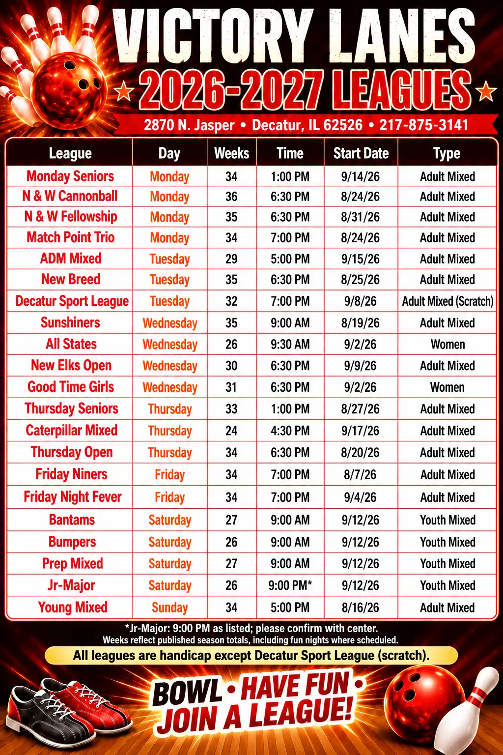 Victory Lanes Fall 2026 Leagues